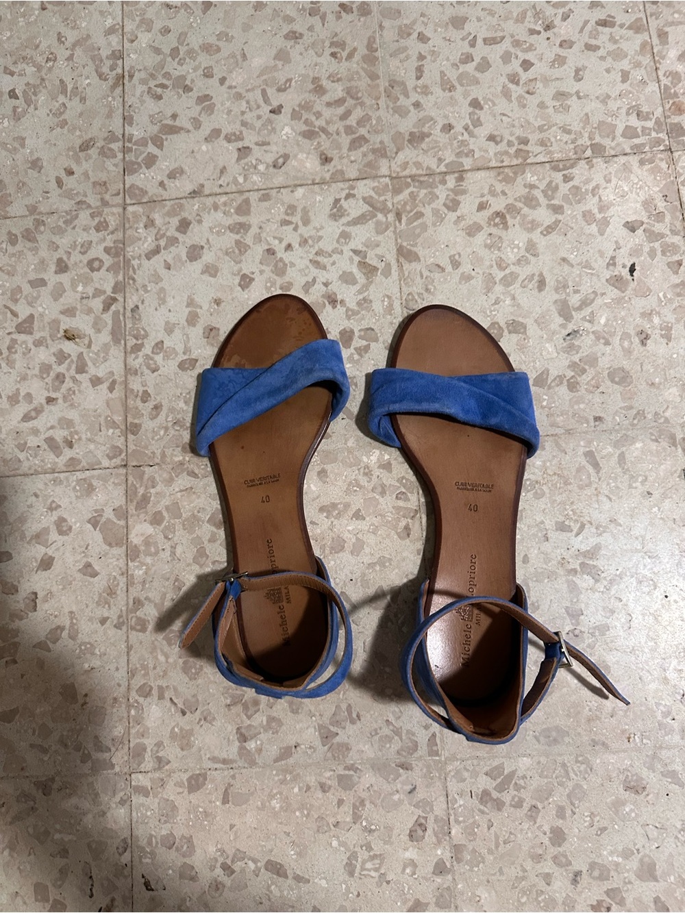 Michele Lopriore Milano  Veritable Blue Suede Open-Toe Ankle Strap Sandals